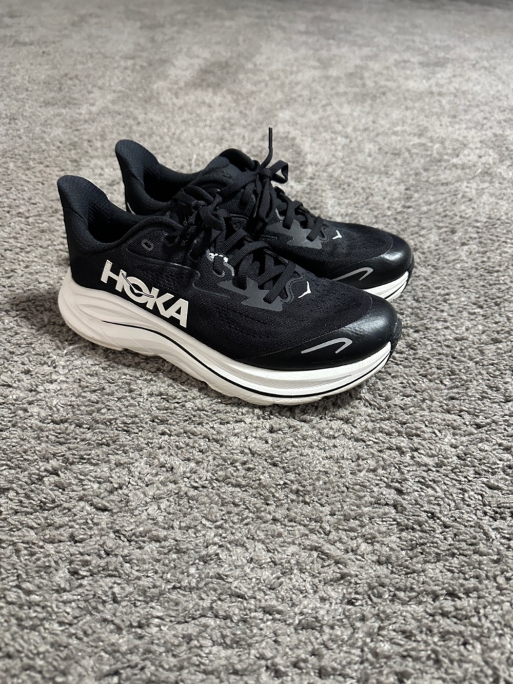 Hoka Black and White Youth Running Sneakers
